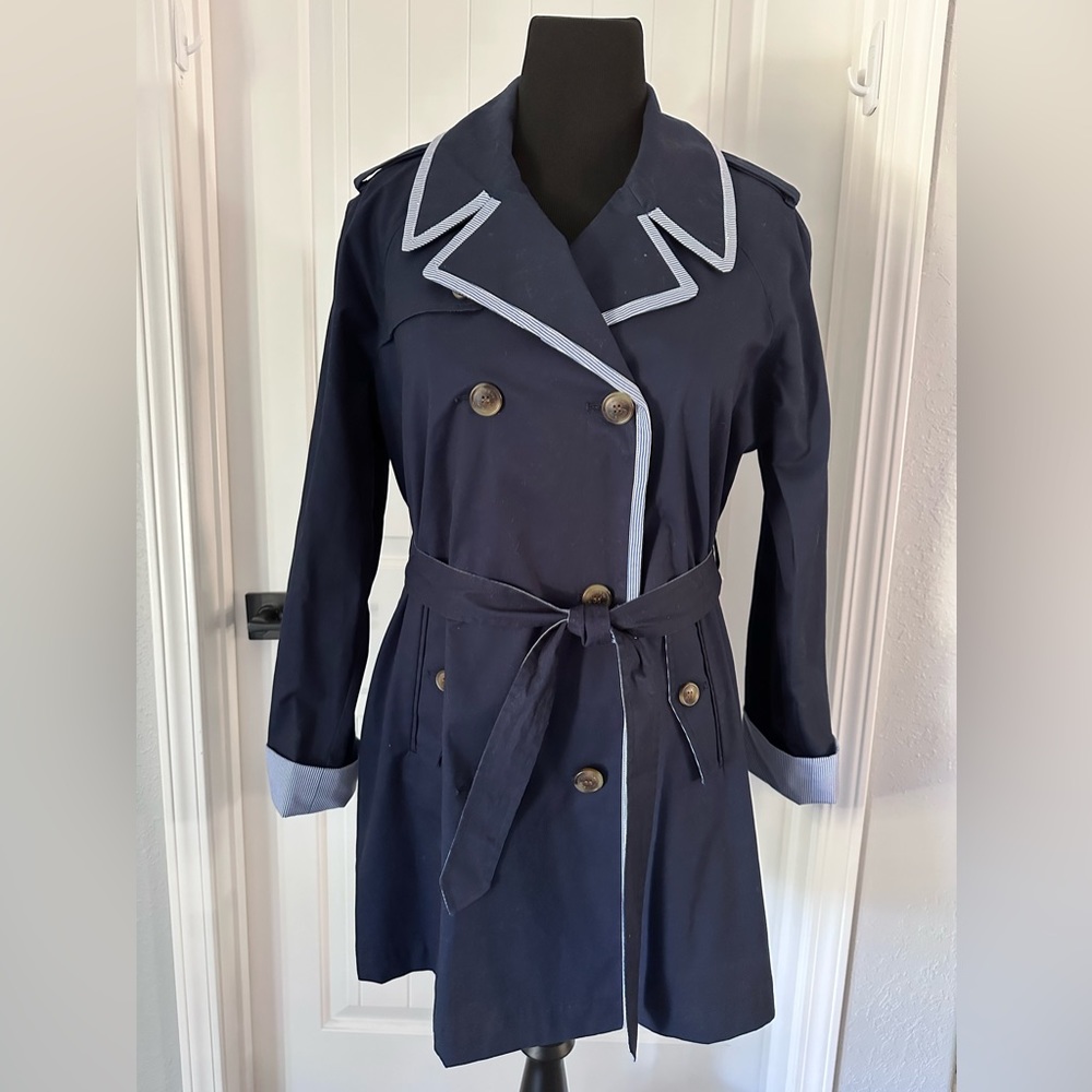 Crown & Ivy Women's Navy Blue Trench Coat Sz XL